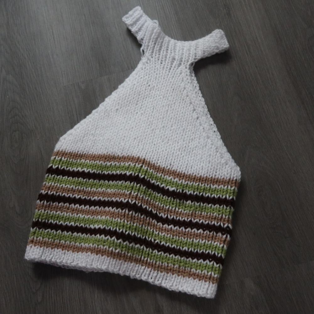 Handmade knit mock turtleneck striped top